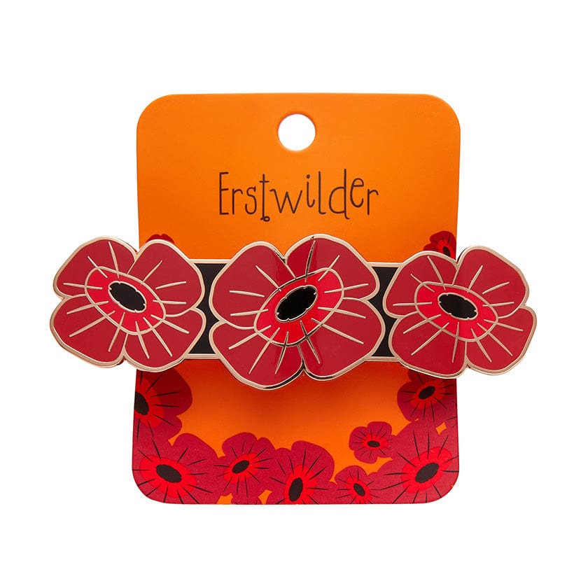 Remembrance Poppy Enamel Hair Barrette  -  Erstwilder  -  Quirky Resin and Enamel Accessories