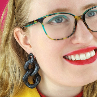 Statement Marble Chain Earrings - Black  -  Erstwilder Essentials  -  Quirky Resin and Enamel Accessories