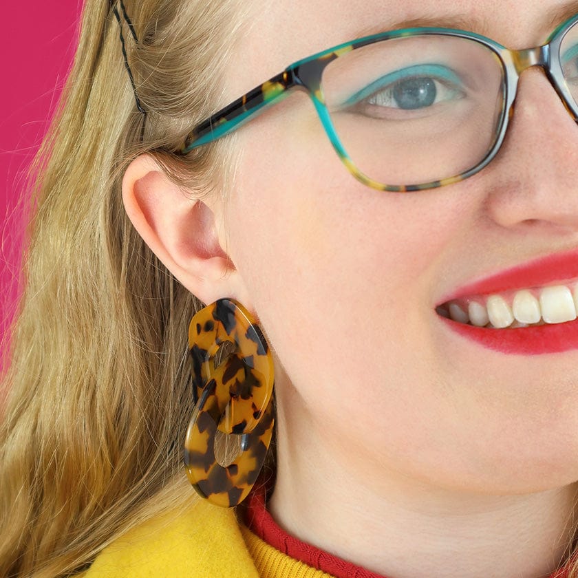 Statement Tort Chunky Chain Earrings - Brown  -  Erstwilder Essentials  -  Quirky Resin and Enamel Accessories