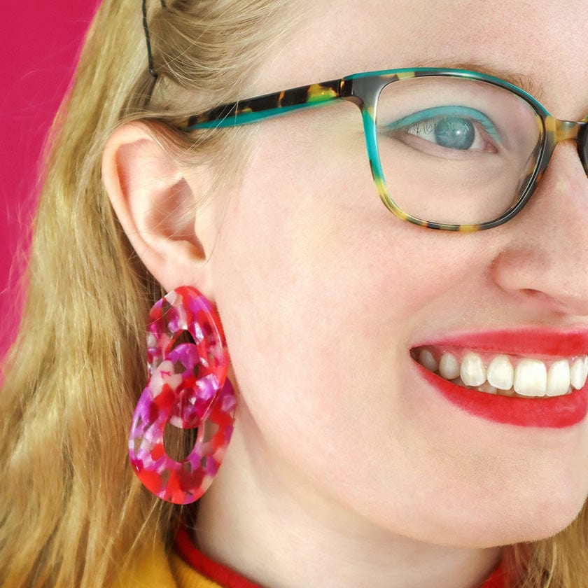 Statement Tort Chunky Chain Earrings - Pink  -  Erstwilder Essentials  -  Quirky Resin and Enamel Accessories