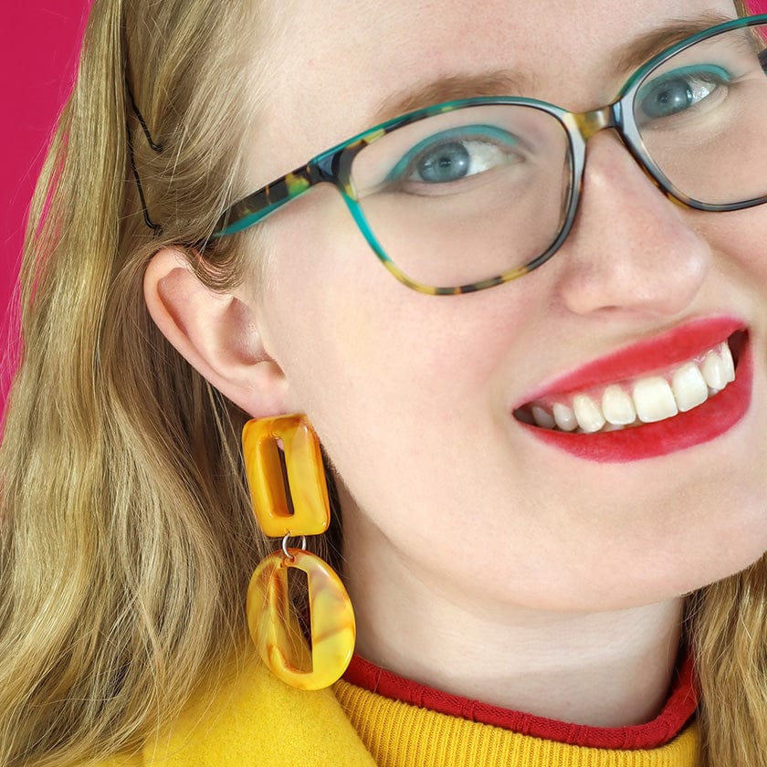 Statement Marble Chunky Drop Earrings Mustard Erstwilder
