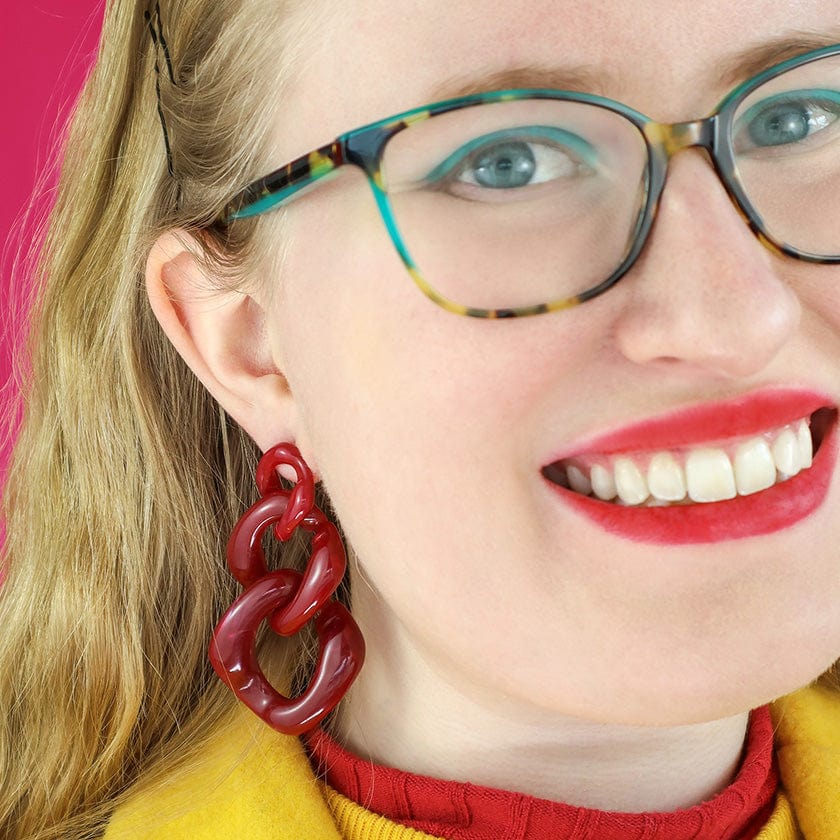 Statement Marble Chain Earrings - Ruby Red  -  Erstwilder Essentials  -  Quirky Resin and Enamel Accessories