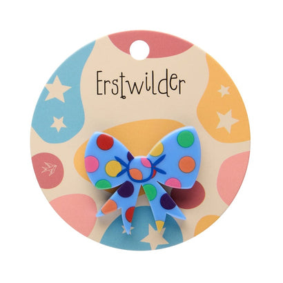 Polka Dot Bow Simplified Mini Brooch – Blue  -  Erstwilder Simplified  -  Quirky Resin and Enamel Accessories