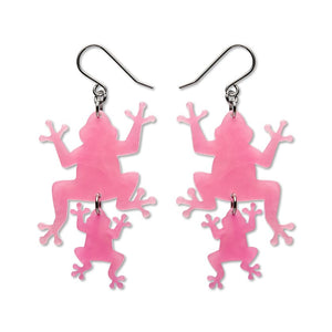 Double Frog Drop Earrings - Pink  -  Erstwilder Essentials  -  Quirky Resin and Enamel Accessories