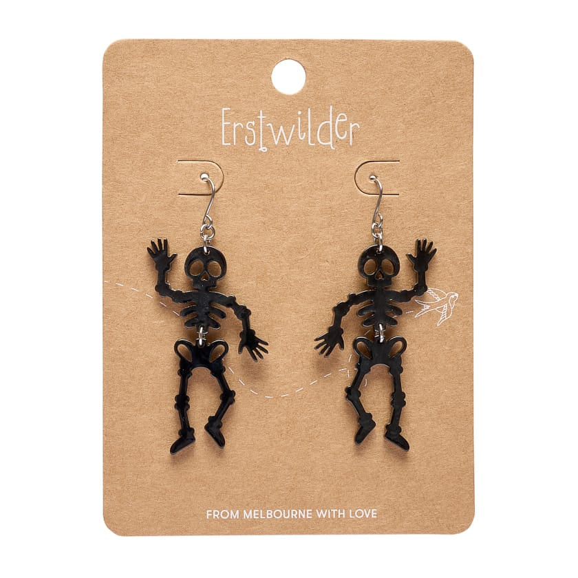 Dancing Skeleton Drop Earrings - Black  -  Erstwilder Essentials  -  Quirky Resin and Enamel Accessories