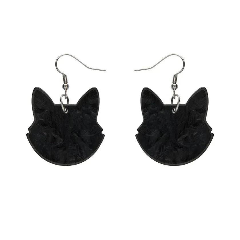 Solid Cat Head Ripple Resin Drop Earrings - Black  -  Erstwilder Essentials  -  Quirky Resin and Enamel Accessories