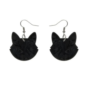 Solid Cat Head Ripple Resin Drop Earrings - Black  -  Erstwilder Essentials  -  Quirky Resin and Enamel Accessories