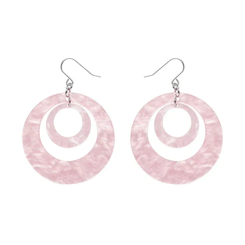 Double Hoop Ripple Drop Earrings - Pink  -  Erstwilder Essentials  -  Quirky Resin and Enamel Accessories
