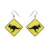 Kangaroo Sign Drop Earrings - Yellow  -  Erstwilder Essentials  -  Quirky Resin and Enamel Accessories