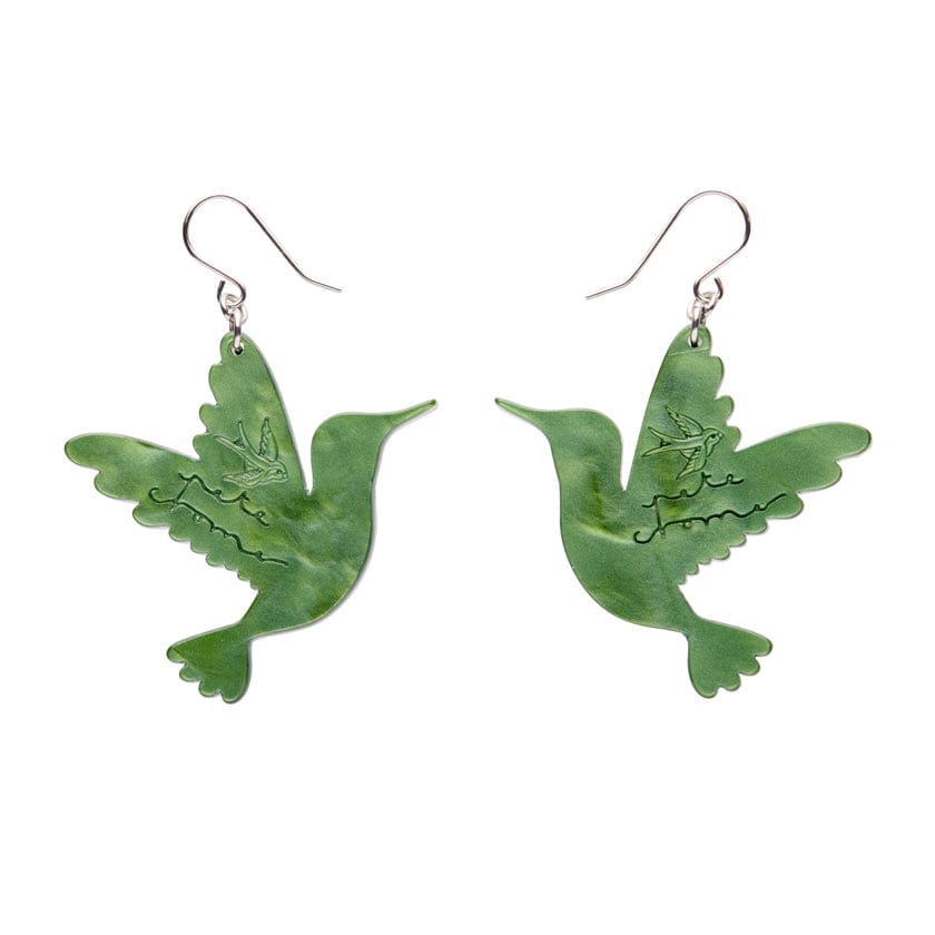 The Riveting Ruby-Throated Hummingbird Drop Earrings  -  Erstwilder  -  Quirky Resin and Enamel Accessories