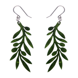 Olive Branch Drop Earrings - Green  -  Erstwilder Essentials  -  Quirky Resin and Enamel Accessories