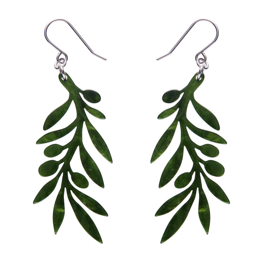 Olive Branch Drop Earrings - Green  -  Erstwilder Essentials  -  Quirky Resin and Enamel Accessories