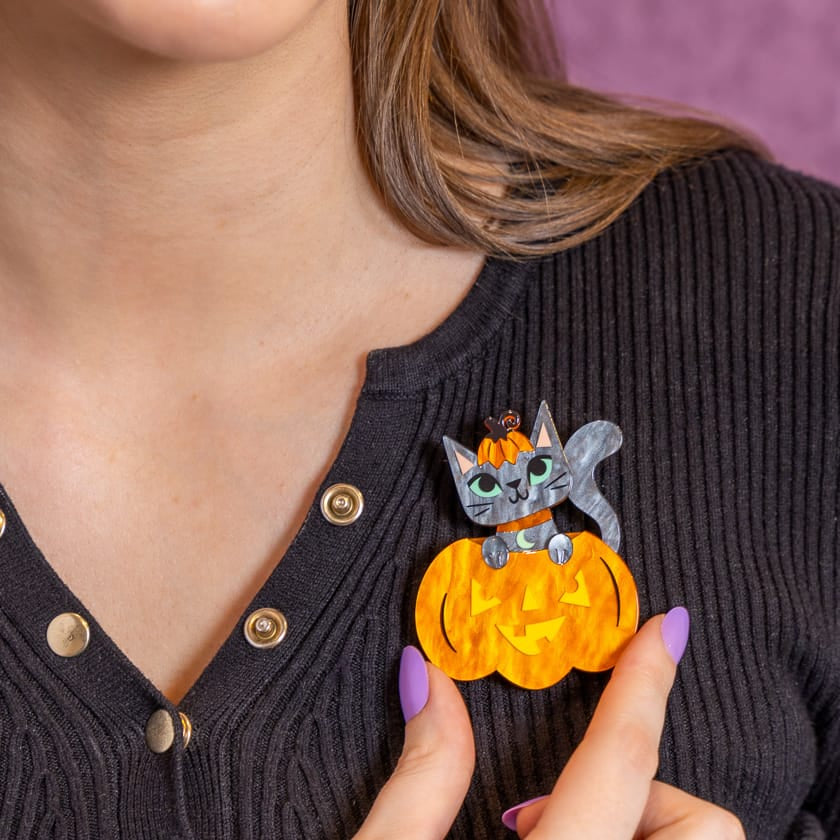 Cat O'Lantern Brooch  -  Erstwilder  -  Quirky Resin and Enamel Accessories