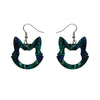 Cat Head Lava Resin Drop Earrings - Green  -  Erstwilder Essentials  -  Quirky Resin and Enamel Accessories