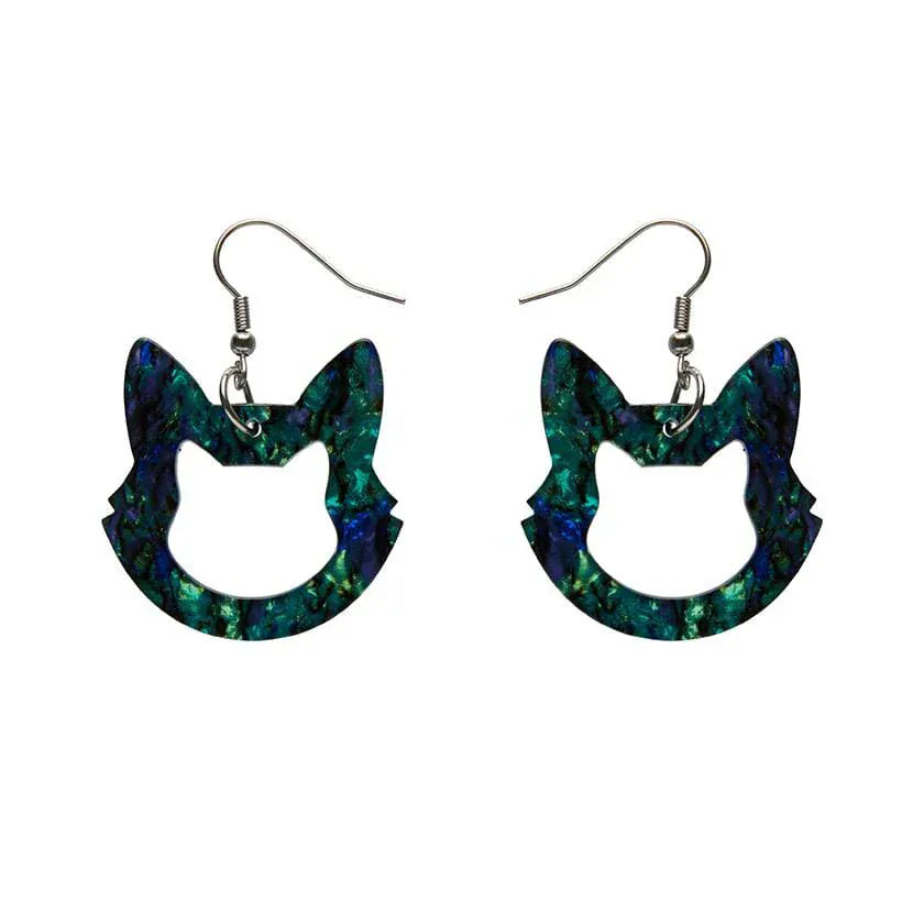 Cat Head Lava Resin Drop Earrings - Green  -  Erstwilder Essentials  -  Quirky Resin and Enamel Accessories