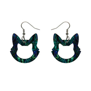 Cat Head Lava Resin Drop Earrings - Green  -  Erstwilder Essentials  -  Quirky Resin and Enamel Accessories