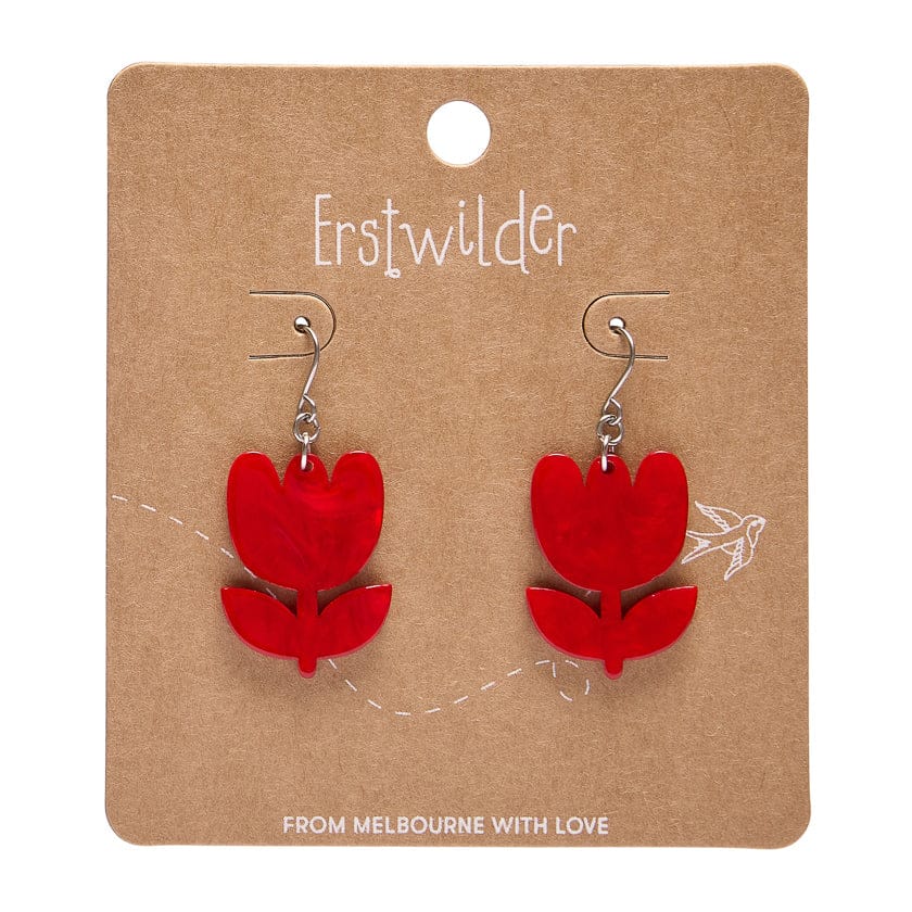 Tulip Drop Earrings - Red  -  Erstwilder Essentials  -  Quirky Resin and Enamel Accessories