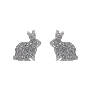 Bunny Glitter Resin Stud Earrings - Silver  -  Erstwilder Essentials  -  Quirky Resin and Enamel Accessories