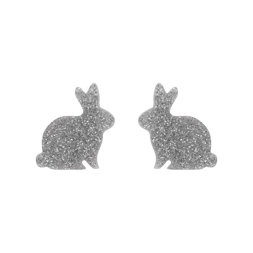 Bunny Glitter Resin Stud Earrings - Silver  -  Erstwilder Essentials  -  Quirky Resin and Enamel Accessories