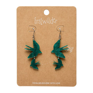 Double Swallow Drop Earrings - Green  -  Erstwilder Essentials  -  Quirky Resin and Enamel Accessories