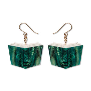 Story Book Drop Earrings - Moss Green  -  Erstwilder Essentials  -  Quirky Resin and Enamel Accessories