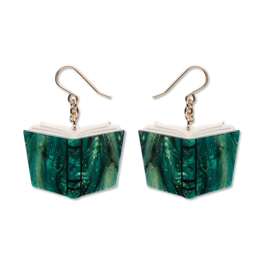 Story Book Drop Earrings - Moss Green  -  Erstwilder Essentials  -  Quirky Resin and Enamel Accessories