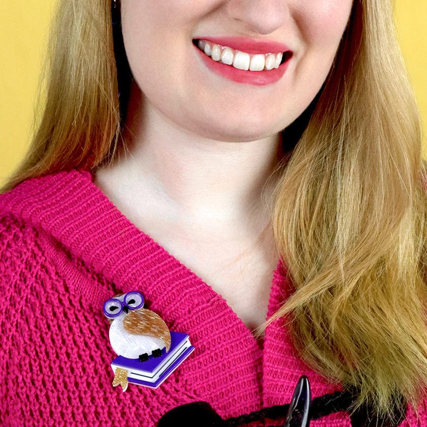 Studious Snow Owl Brooch  -  Erstwilder  -  Quirky Resin and Enamel Accessories