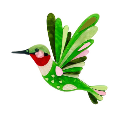 The Riveting Ruby-Throated Hummingbird Brooch  -  Erstwilder  -  Quirky Resin and Enamel Accessories