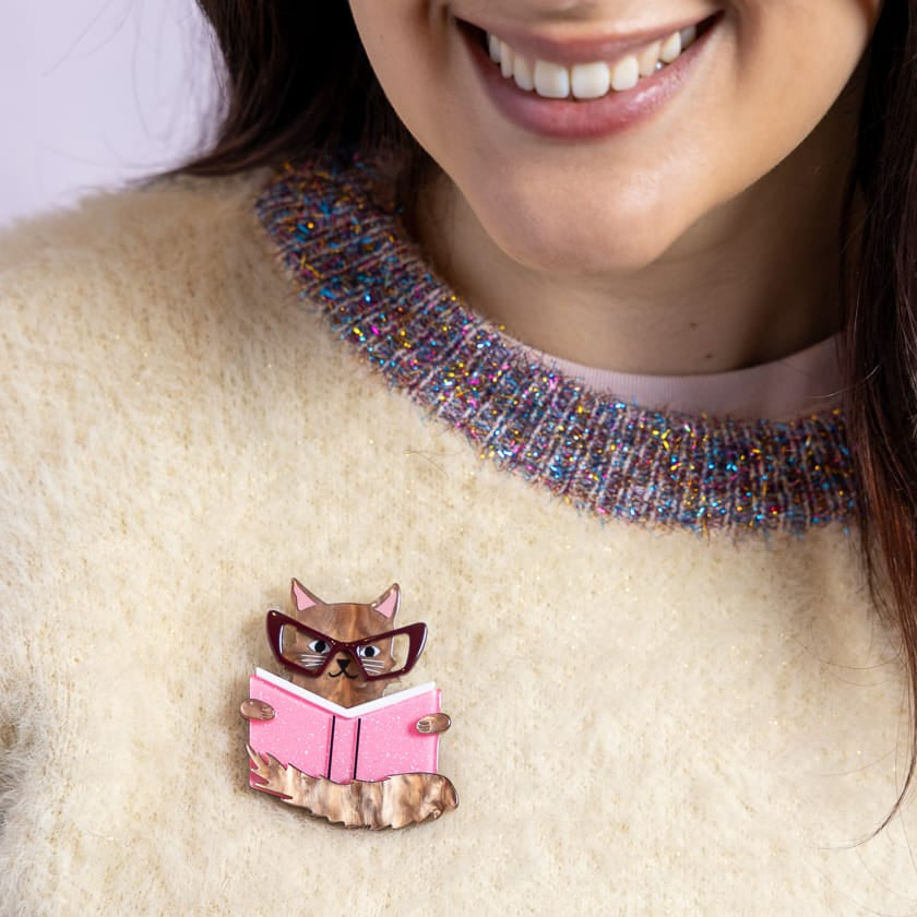Puss in Books Brooch  -  Erstwilder  -  Quirky Resin and Enamel Accessories