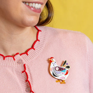 Clara the Chicken Brooch  -  Erstwilder  -  Quirky Resin and Enamel Accessories