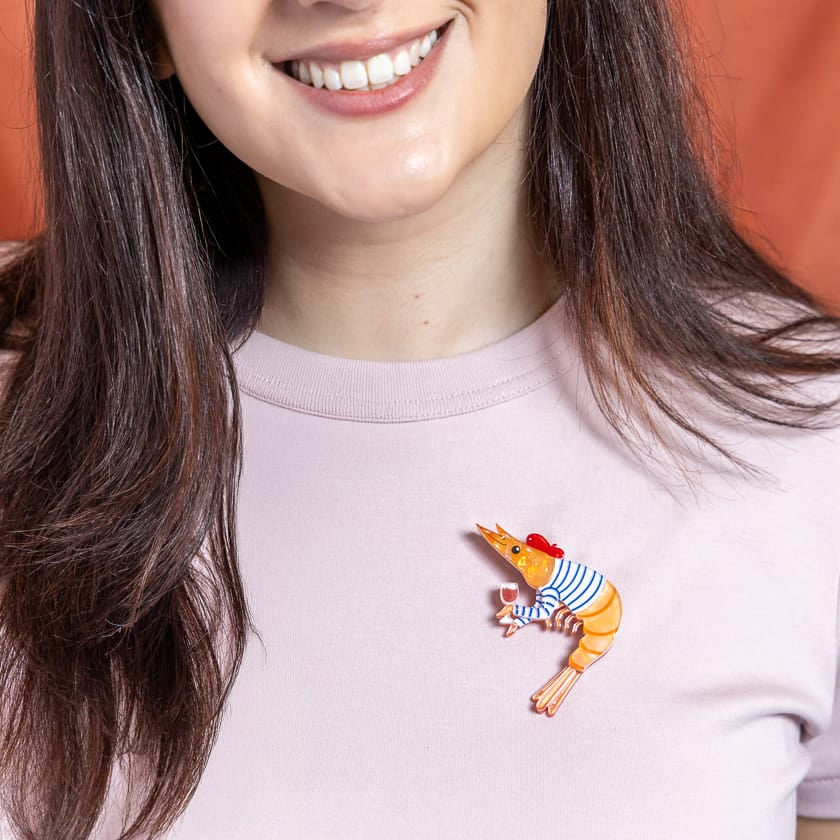 Pascal the Parisian Prawn Brooch  -  Erstwilder  -  Quirky Resin and Enamel Accessories