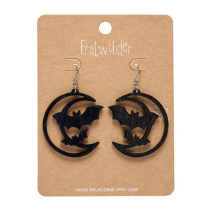 Moon & Bats Drop Earrings - Black  -  Erstwilder Essentials  -  Quirky Resin and Enamel Accessories