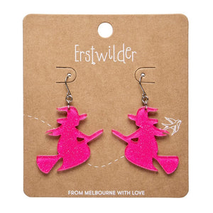 Flying Witch Drop Earrings - Pink  -  Erstwilder Essentials  -  Quirky Resin and Enamel Accessories