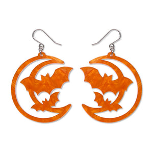 Moon & Bats Drop Earrings - Orange  -  Erstwilder Essentials  -  Quirky Resin and Enamel Accessories