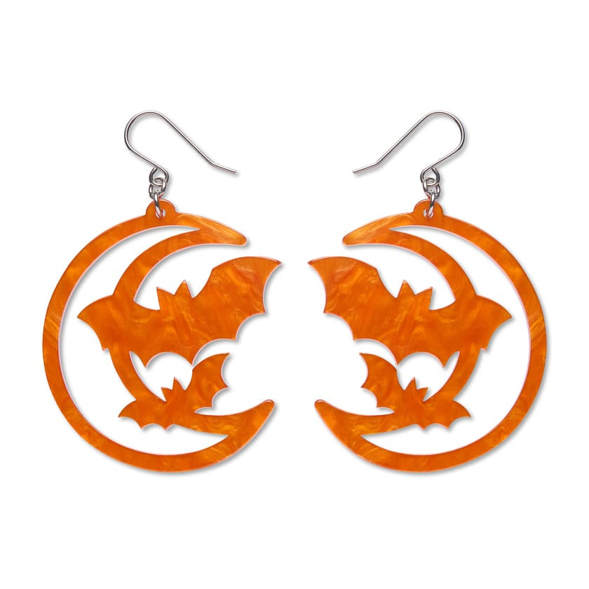 Moon & Bats Drop Earrings - Orange  -  Erstwilder Essentials  -  Quirky Resin and Enamel Accessories