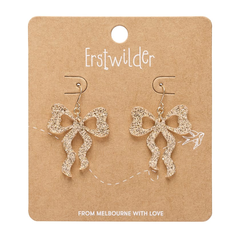 Bows Drop Earrings – Gold  -  Erstwilder Essentials  -  Quirky Resin and Enamel Accessories