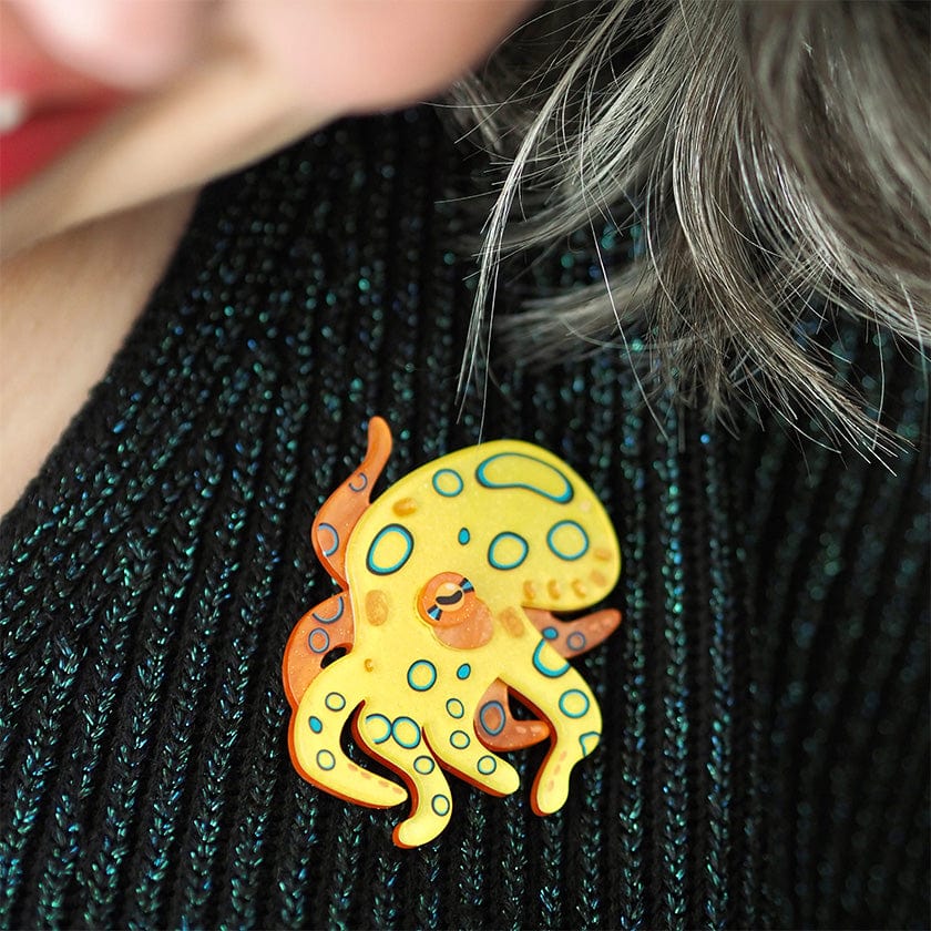 The Busy Blue-Ringed Octopus Brooch  -  Erstwilder  -  Quirky Resin and Enamel Accessories