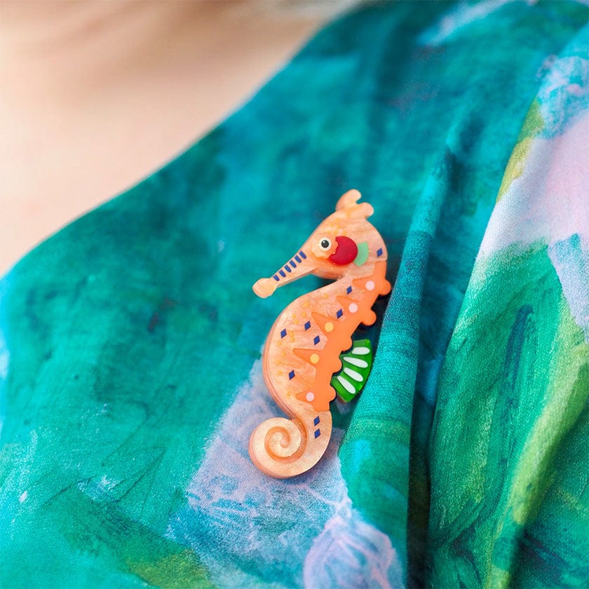The Wary Western Australian Seahorse Brooch  -  Erstwilder  -  Quirky Resin and Enamel Accessories