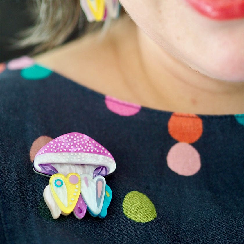 The Whimsical White Spotted Jellyfish Brooch  -  Erstwilder  -  Quirky Resin and Enamel Accessories