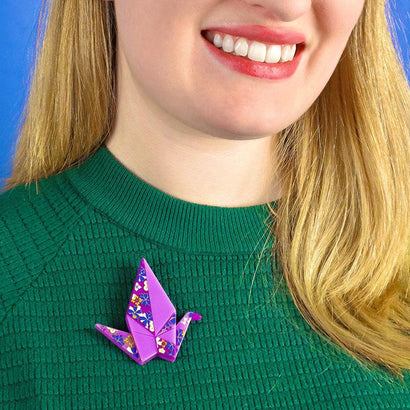 The Fortunate Crane Brooch  -  Erstwilder  -  Quirky Resin and Enamel Accessories