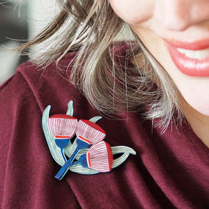 Ruby Red-Flowering Gum Brooch  -  Erstwilder  -  Quirky Resin and Enamel Accessories