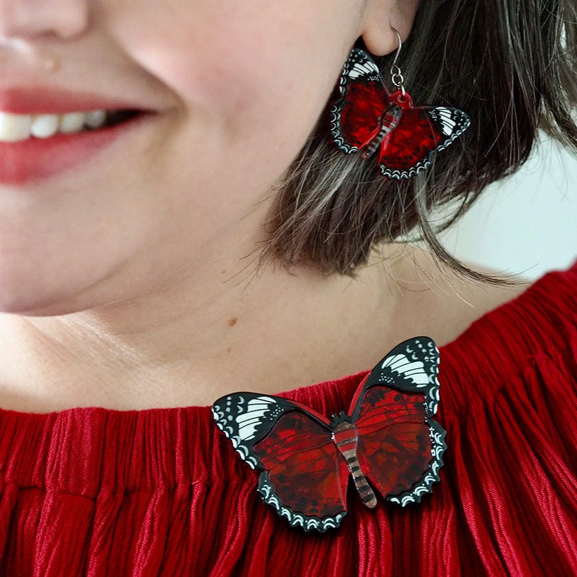 Wings Laced in Red Brooch  -  Erstwilder  -  Quirky Resin and Enamel Accessories