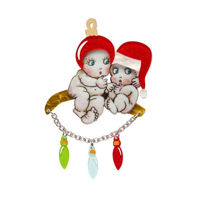 Gumnut Christmas Cuddles Brooch  -  Erstwilder  -  Quirky Resin and Enamel Accessories