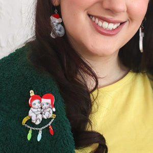 Gumnut Christmas Cuddles Brooch  -  Erstwilder  -  Quirky Resin and Enamel Accessories