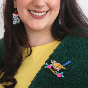 Holly Wagtail Brooch  -  Erstwilder  -  Quirky Resin and Enamel Accessories