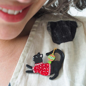 Feline Festive Brooch  -  Erstwilder  -  Quirky Resin and Enamel Accessories