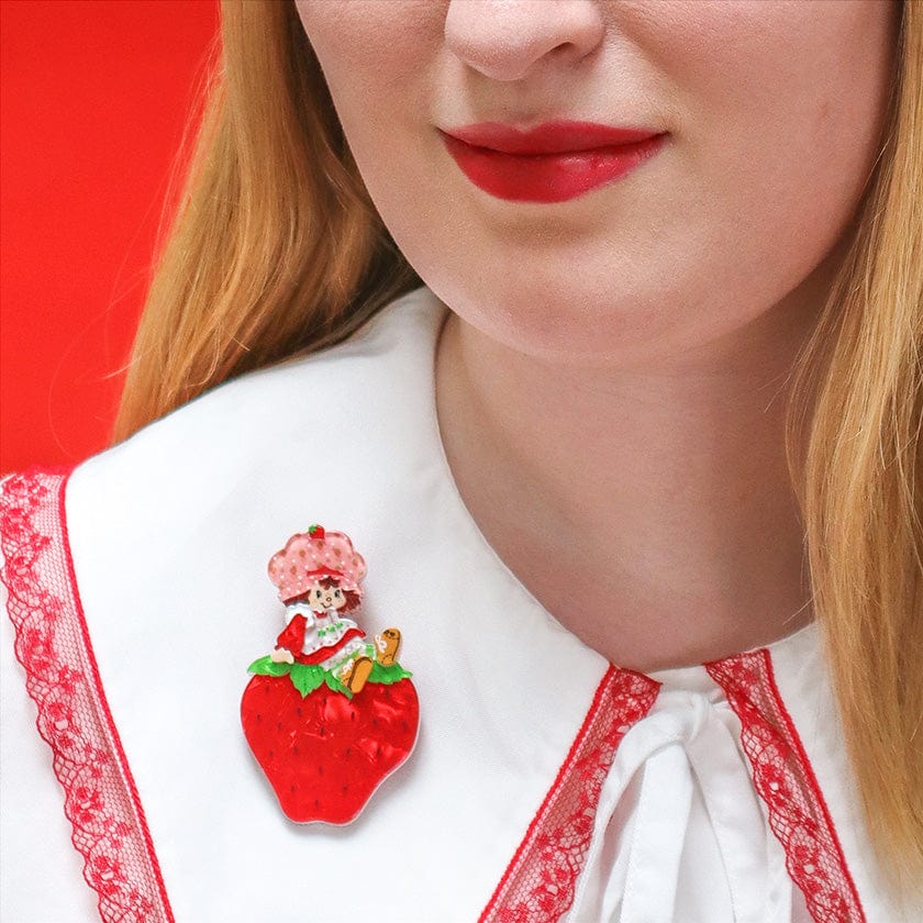 Sitting on a Strawberry Brooch  -  Erstwilder  -  Quirky Resin and Enamel Accessories