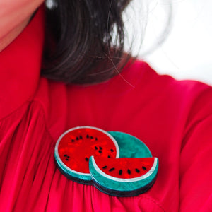 Viva la Vida Watermelons Brooch  -  Erstwilder  -  Quirky Resin and Enamel Accessories