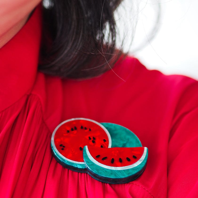 Viva la Vida Watermelons Brooch  -  Erstwilder  -  Quirky Resin and Enamel Accessories