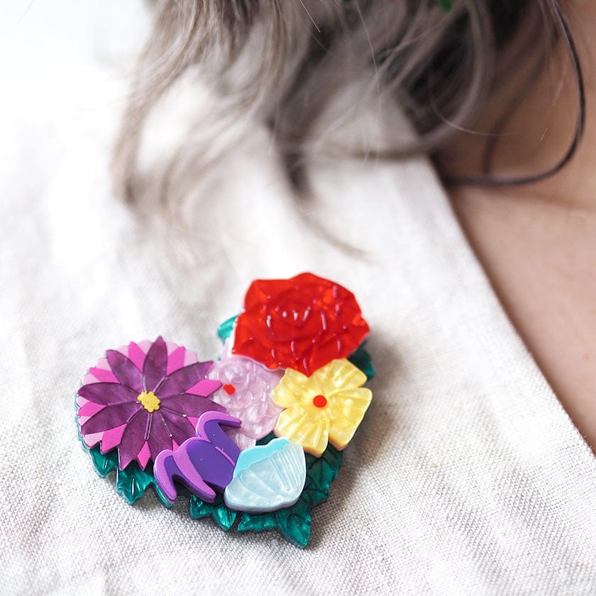 Corazon de Flores Brooch  -  Erstwilder  -  Quirky Resin and Enamel Accessories